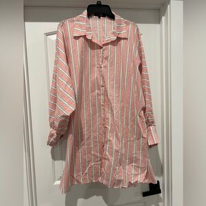 Striped Pink and White Button-Up Shirt dress